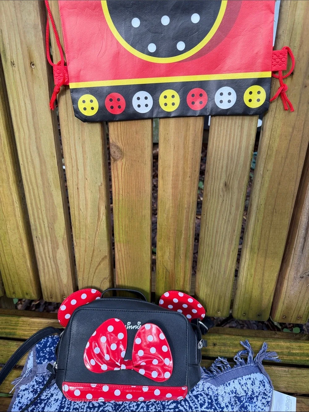 Disney Black & Red Polka Dot Kids Crossbody Bag w Bow Ears zip close w free bag